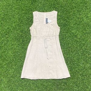 90s Vintage Linen Weave Minimal Beige Sun Dress wall That Jazz 5/6 XS Small 0 2